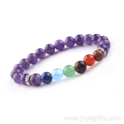 7 Chakra Healing Balance Charm Amethyst Bracelet Gem Reiki Prayer Stone